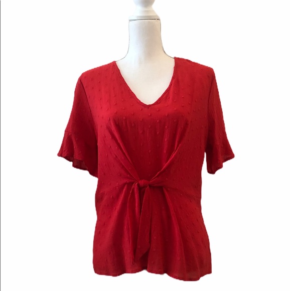 Lush Tops - ♦️SOLD♦️ Lush red eyelet sheer front mock tie blou